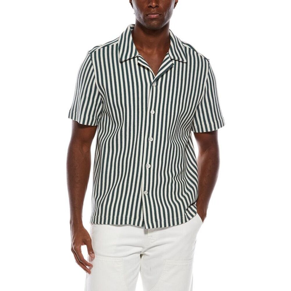 Jason Wu Mens  Camp Collar Stripe Shirt, Green